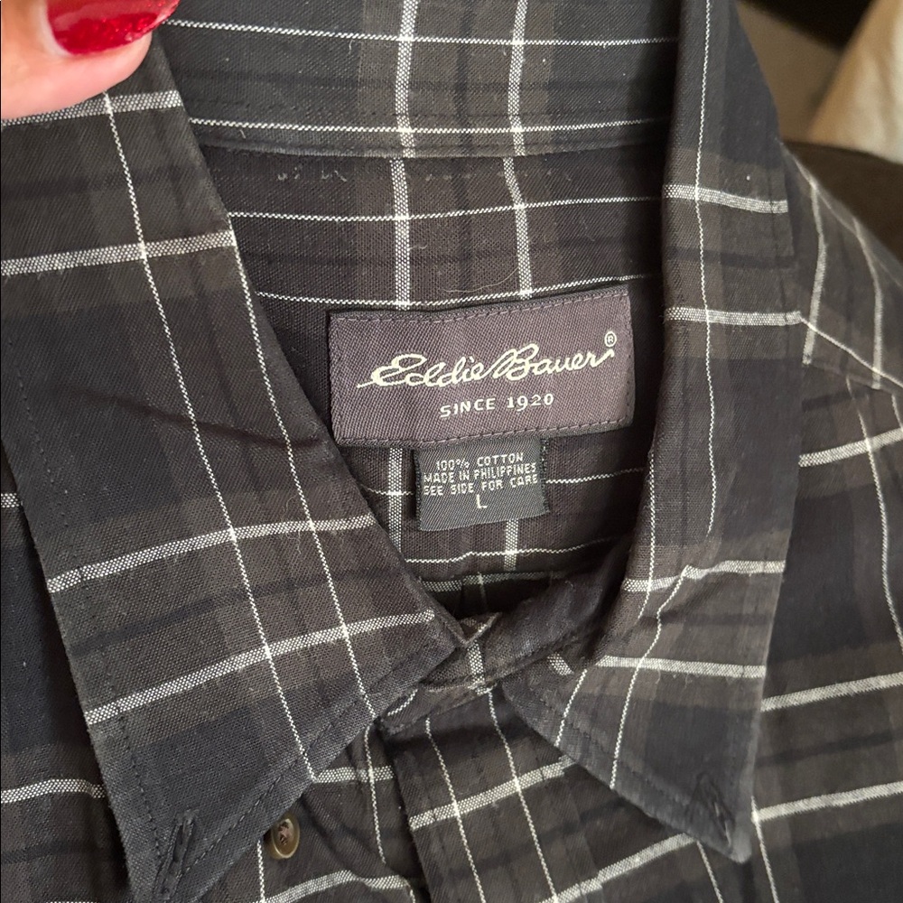Eddie Bauer Black and Gray Plaid Shirt